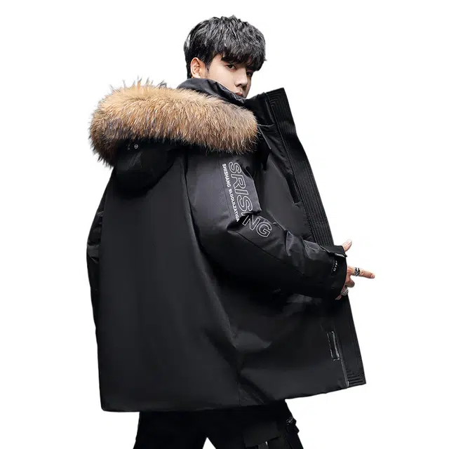 雅鹿 极寒系列 大毛领工装大口袋连帽加厚中长款保暖休闲羽绒服 男女同款