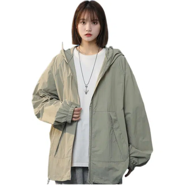木林森 纯色连帽薄款拉链防晒服 女款