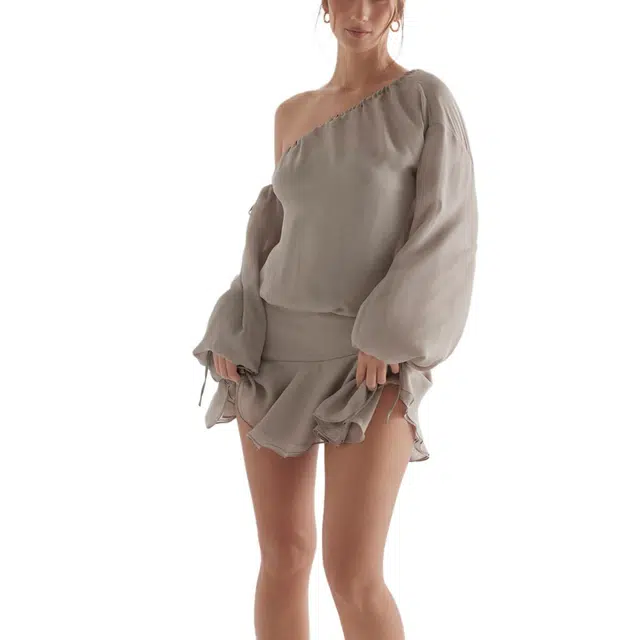 HOUSE OF CB Wilhelmina Off Shoulder Dress ash green
