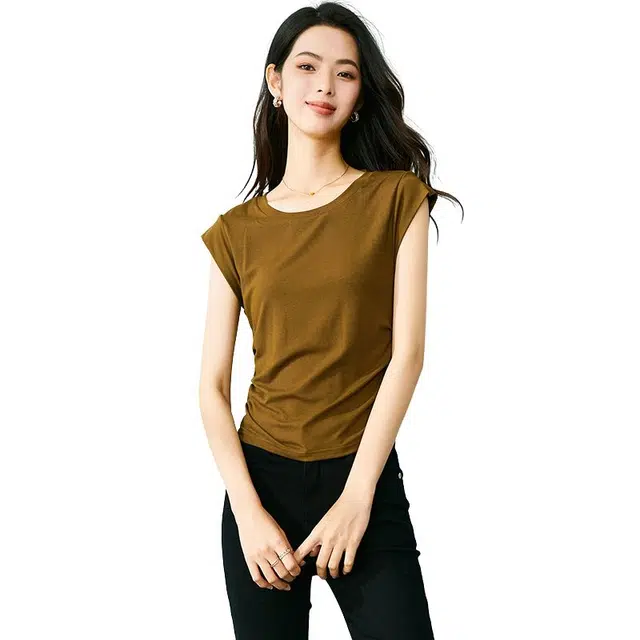 晚白 圆领正肩减龄短袖 女款