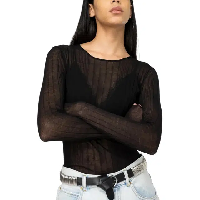 PINKO Semi-Transparent Ribbed Sweater T