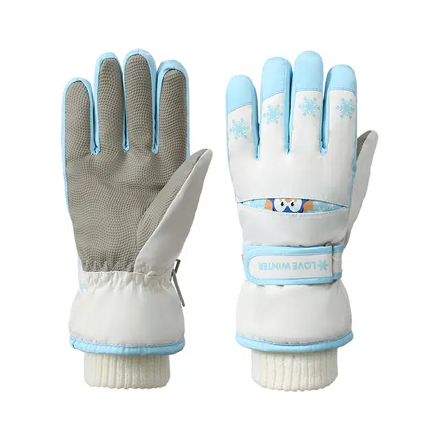 南极人 冬季可爱卡通滑雪骑行保暖防风防寒防泼水加绒加厚 聚酯纤维 运动手套 儿童款