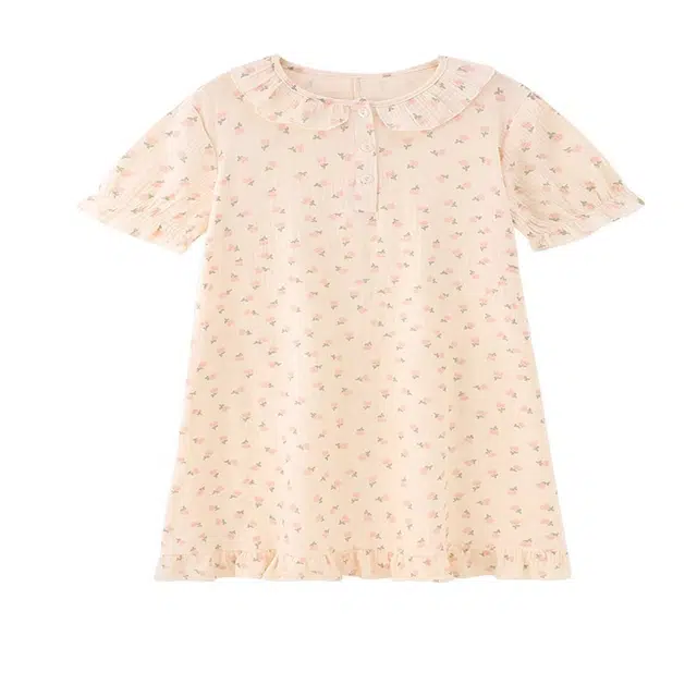 北极绒 简约舒适透气可外穿短袖睡裙 女款 杏色