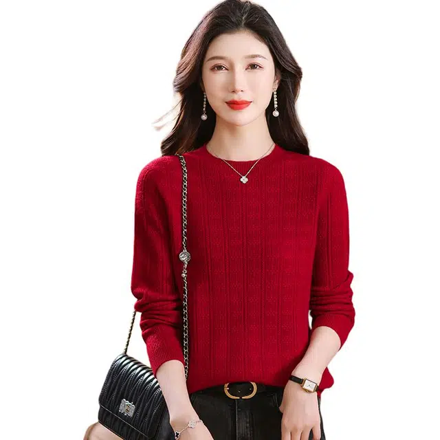 恒源祥 圆领合身纯色长袖针织衫 女款