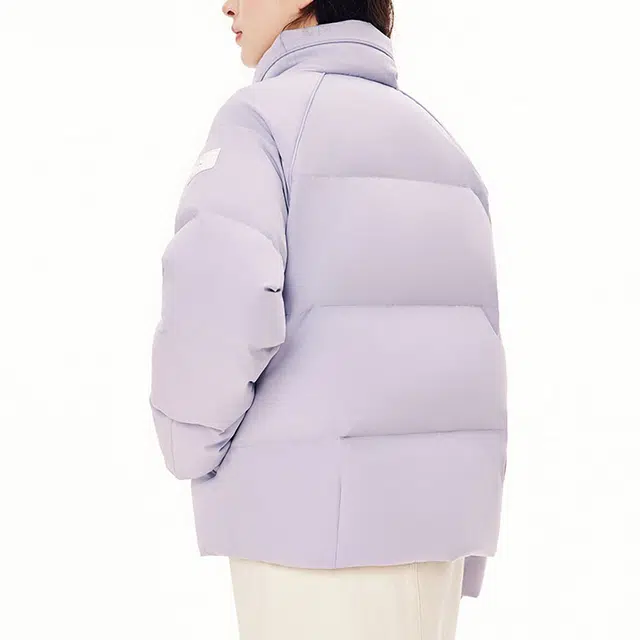安踏 综训系列 纯色拉链立领长袖羽绒服 女款 杨絮紫