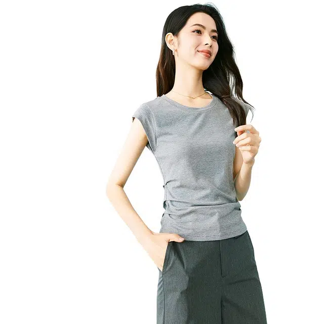 晚白 圆领正肩减龄短袖 女款