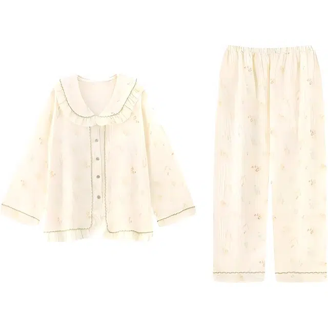 北极绒 奶油风休闲时尚长袖长裤可外穿睡衣套装 女款 杏色