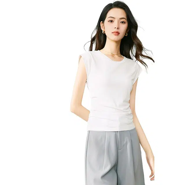 晚白 圆领正肩减龄短袖 女款