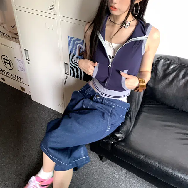 玫丝朵 甜辣百搭千禧风背心 女款 午夜蓝