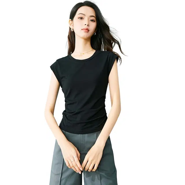 晚白 圆领正肩减龄短袖 女款