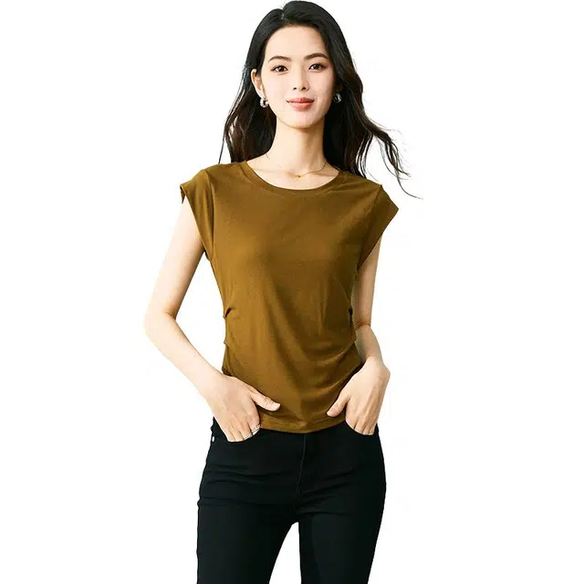 晚白 圆领正肩减龄短袖 女款