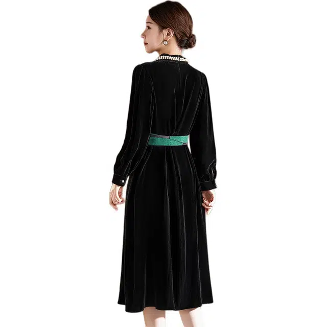 水墨佳人 纯色宽松立领长袖连衣裙 女款 黑色