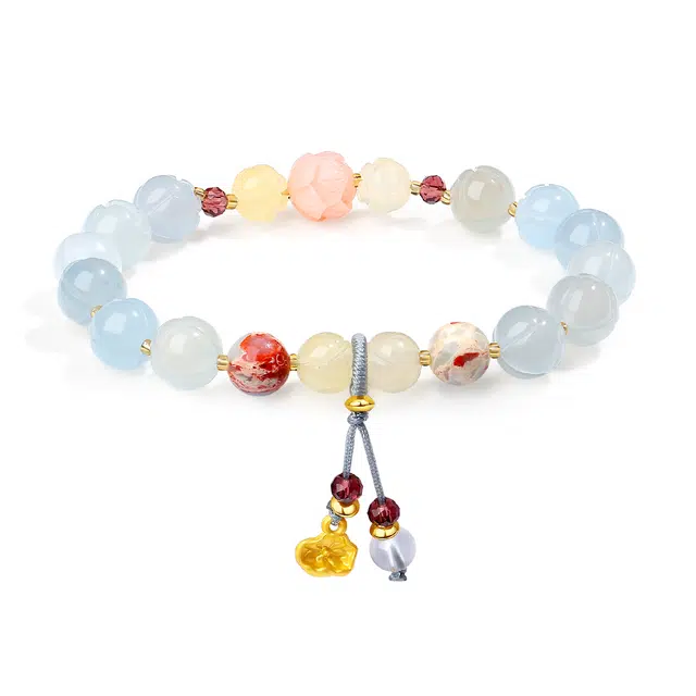 【普陀山官方已祝福】 普陀山文创 新中式莲花心平气荷古风转运纳福串珠 生日送礼送女友送妈妈节日礼盒 金丝玉 手串 女款