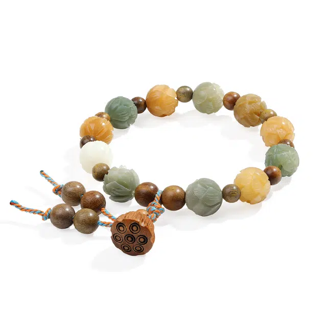 【普陀山官方已祝福】 普陀山文创 八方来财有钱花菩提莲花佛珠串转运好运莲莲 生日纪念日送礼 白玉菩提 手串 男女同款情侣款