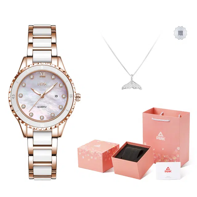 匹克满天星镶钻 腕表手表女士款学生职场休闲穿搭通用 石英机芯 精钢表带 国表 女 贝母色表盘 日常防水清爽表带