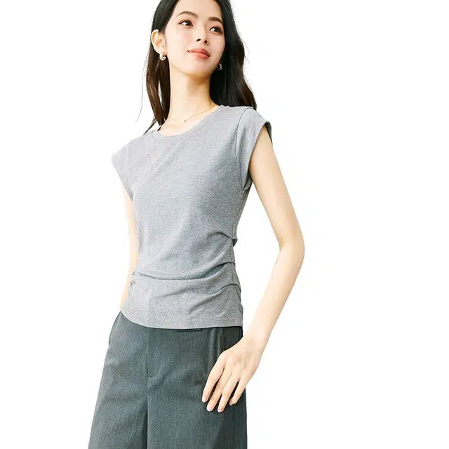 晚白 圆领正肩减龄短袖 女款