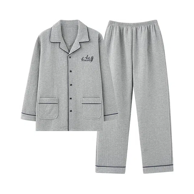 轻迎 亲肤简约休闲长袖长裤家居服睡衣套装 男款 浅灰色