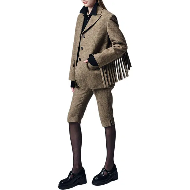 MARDI MERCREDI FW24 OVERSIZED JACKET FRINGE-BROWN