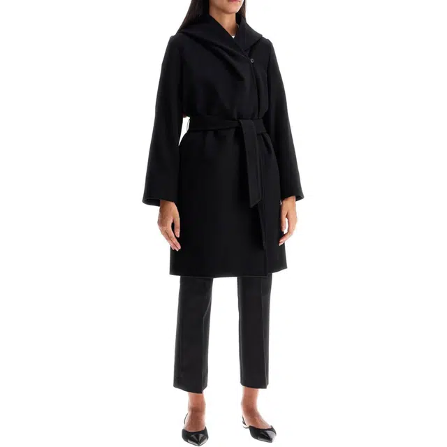 MaxMara Hooded Button Coat Black