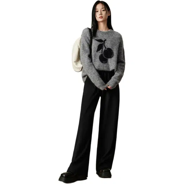玖姿安娜蔻 纯色简约加厚阔腿休闲裤 女款