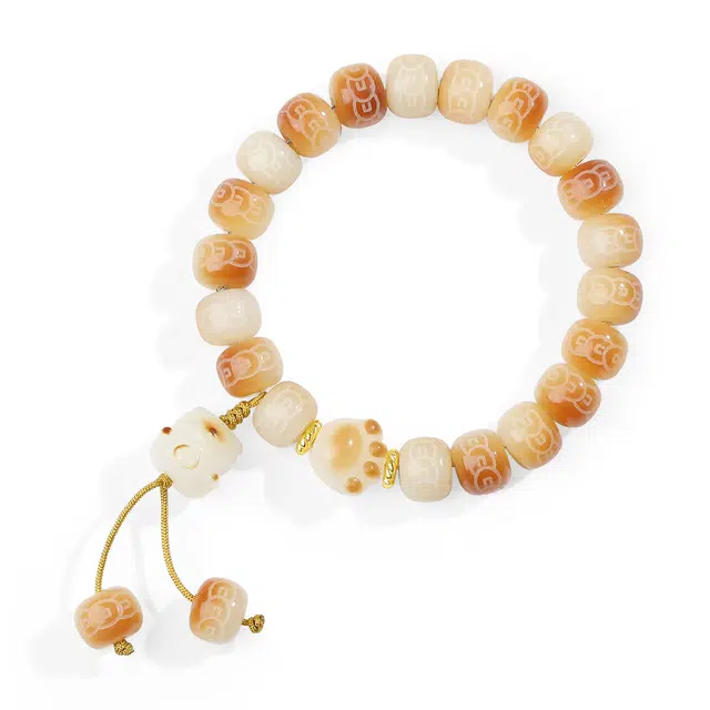 【普陀山官方已祝福】 普陀山文创 招财招福抓钱猫爪手饰念珠文玩盘玩手持串 礼盒装 白玉菩提 手串 男女同款情侣款