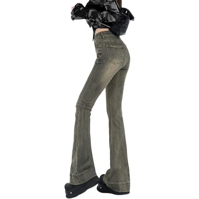 惟熙 微喇修身高腰牛仔裤 女款 复古蓝