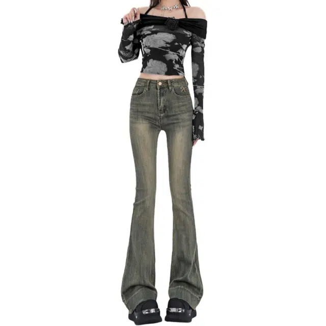 惟熙 微喇修身高腰牛仔裤 女款 复古蓝