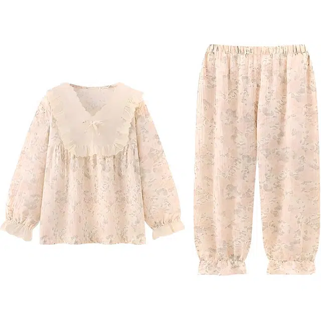 北极绒 亲肤休闲复古长袖长裤可外穿睡衣套装 女款 玫瑰茶屿