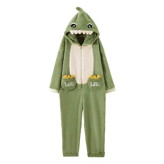俏霓桐 保暖蓄温加绒卡通可外穿家居连体衣 男款 绿色