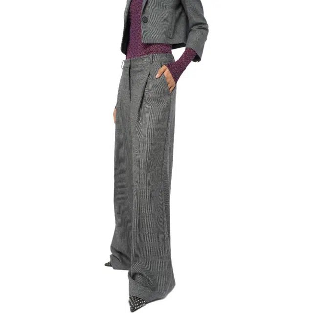 PINKO Prince-Of-Wales Flannel Palazzo Trousers