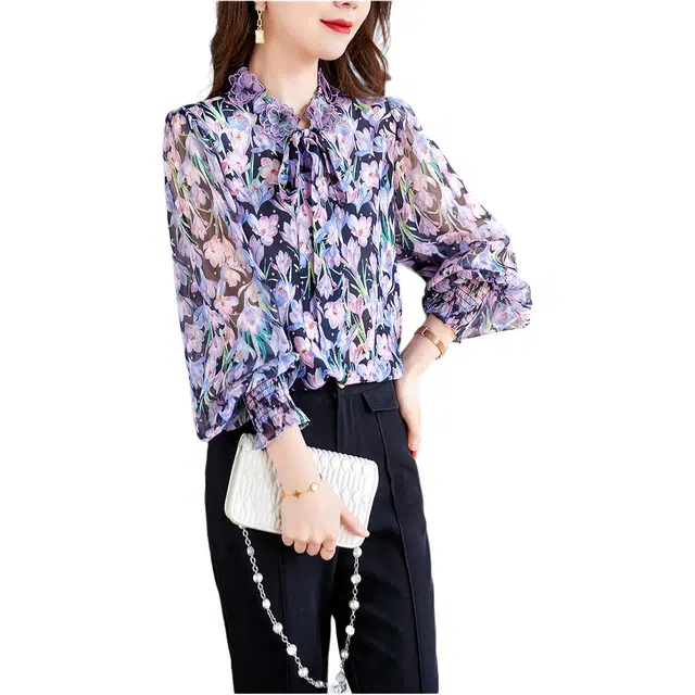 水墨佳人 时尚碎花立领长袖衬衫 女款