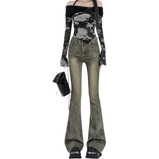 惟熙 微喇修身高腰牛仔裤 女款 复古蓝