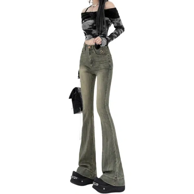 惟熙 微喇修身高腰牛仔裤 女款 复古蓝