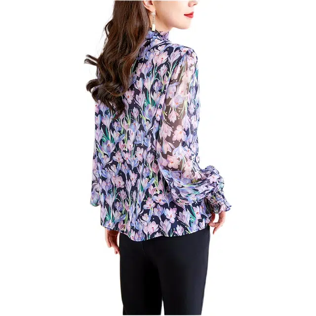 水墨佳人 时尚碎花立领长袖衬衫 女款