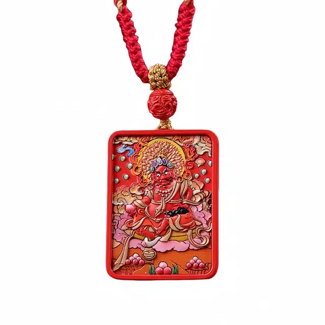 凯真 藏式民族风彩绘康卡黄财神招财上岸有钱花 国潮复古文玩 朱砂 吊坠 男女同款情侣款