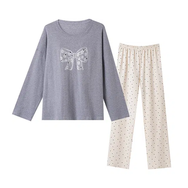 欧诗帛 可外穿带胸垫长袖长裤舒适春秋睡衣套装 女款 图片色