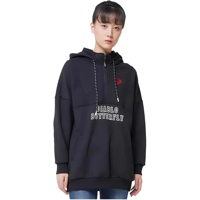 鬼洗 字母动物图案连帽套头长袖卫衣 女款 黑色