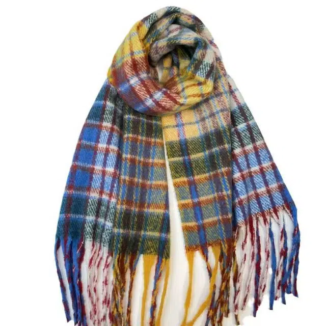 木林森 复古彩虹格围巾冬季马海毛加厚保暖围脖百搭学生日系韩版围脖 男女同款情侣款