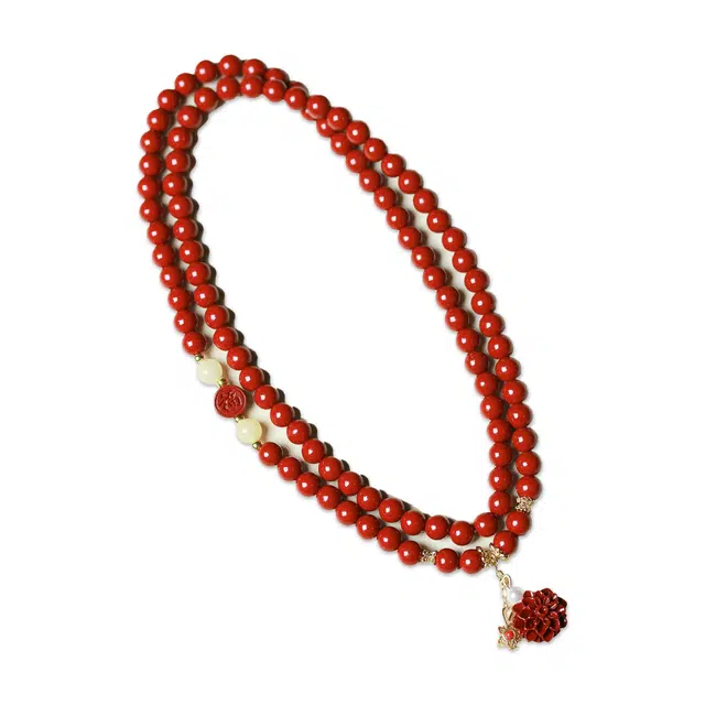 仙友 国风佛珠转运珠莲花招财纳福平安喜乐诸事顺利国潮本命年生日新中式 朱砂 手串 男女同款情侣款