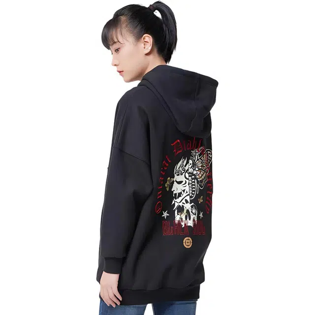 鬼洗 字母动物图案连帽套头长袖卫衣 女款 黑色