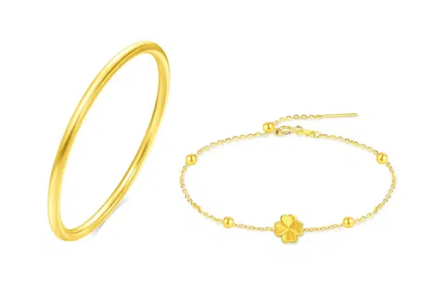 尚银福 四叶草系列 精致轻奢小众高级感森系甜美小清新转运珠豆豆优雅气质百搭 合金 手镯 女款