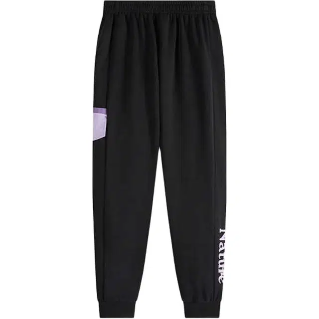 青少年 安踏儿童 拼色字母中腰舒适透气百搭加绒保暖束脚针织运动裤 梦幻黑