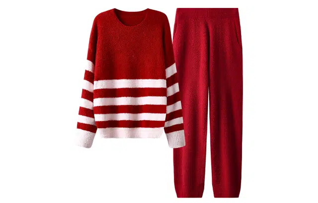 热妒 蓄热亲肤柔软舒适可外穿长袖长裤睡衣套装 女款 红色