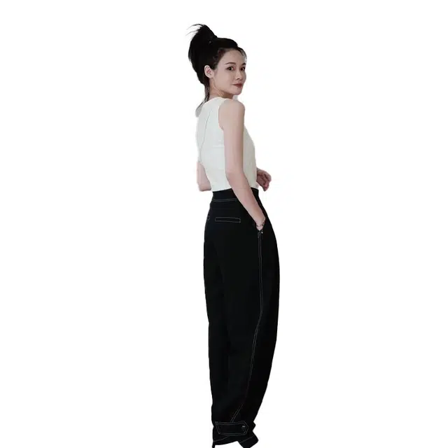 美洋 明线高腰阔腿西装裤 女款 简黑色