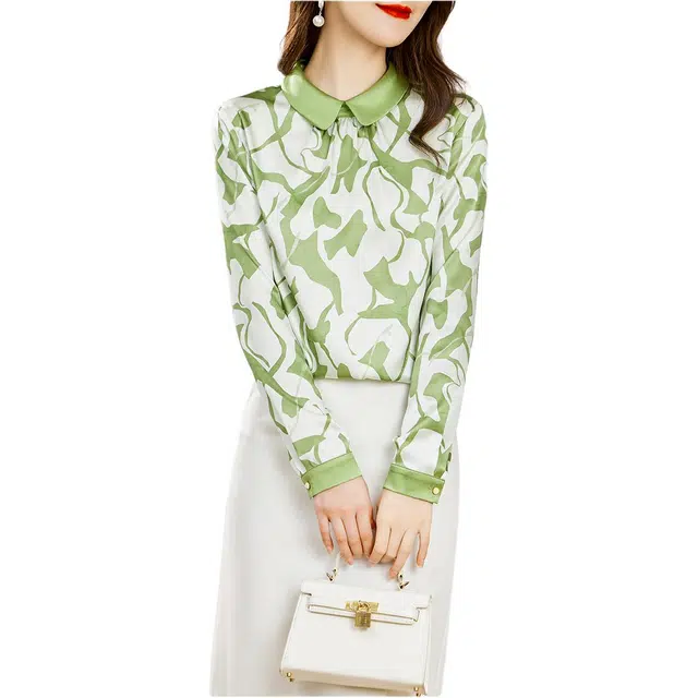 水墨佳人 薄款套头长袖衬衫 女款 绿色