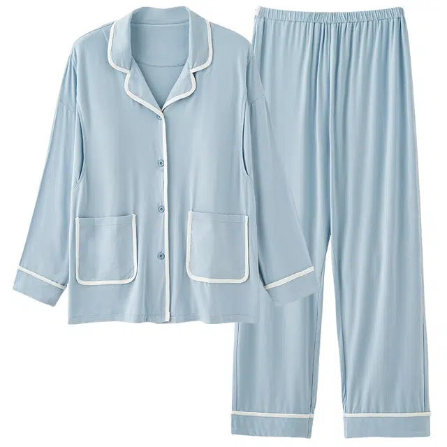 帕兰朵 翻领长袖孕妇哺乳期带胸垫一体简约月子服睡衣套装 女款