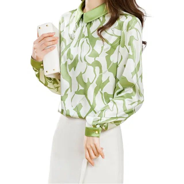 水墨佳人 薄款套头长袖衬衫 女款 绿色