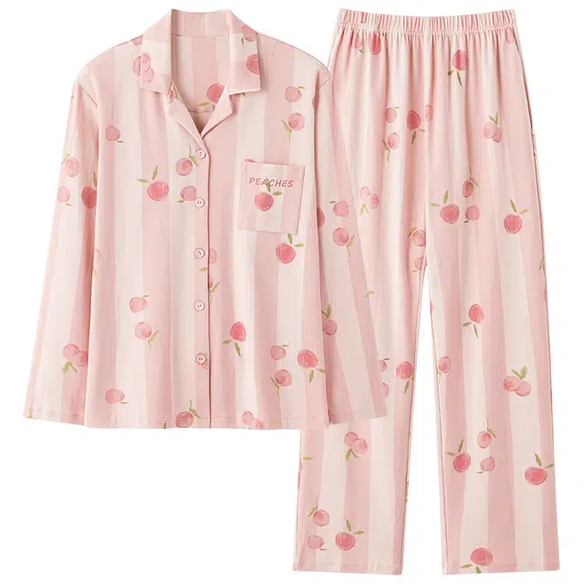 帕兰朵 简约翻领开衫长袖长裤可外穿睡衣套装 女款