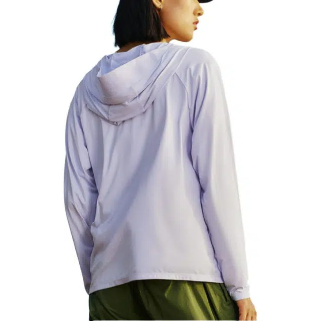 特步 纯色舒适轻薄拉链连帽 透气防紫外线防晒服 女款 轻纱紫
