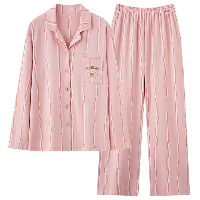 帕兰朵 简约翻领开衫长袖长裤可外穿睡衣套装 女款